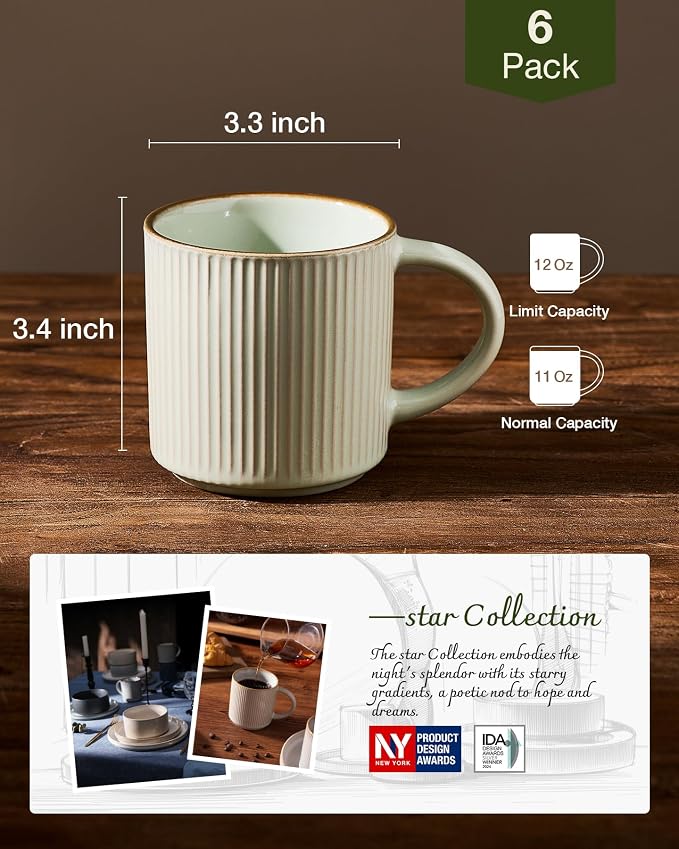 famiware Star Coffee Mug Set for 6, Handcrafted 12 oz Ceramic Stoneware Mugs - Image 4
