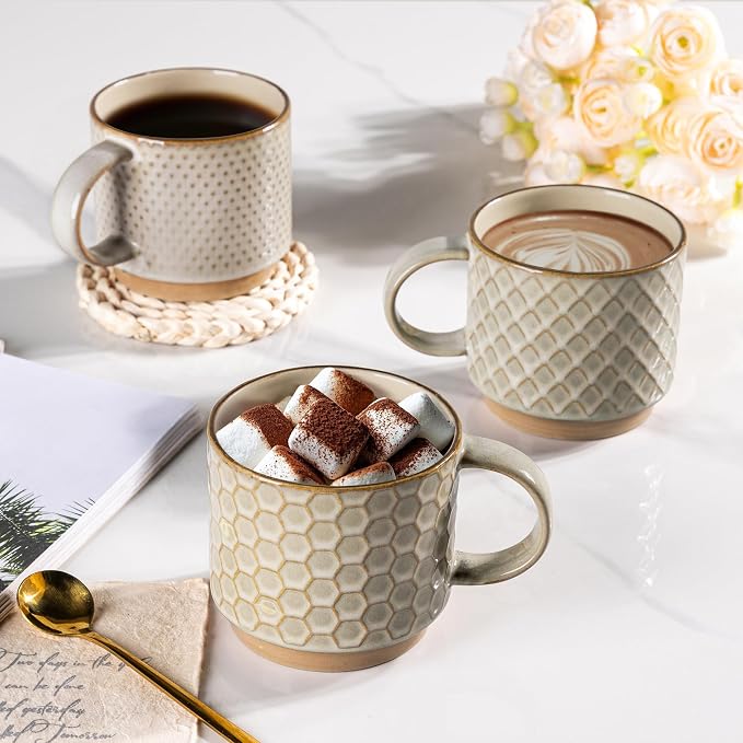 GBhome 12 OZ Stackable Coffee Mugs Set of 4, Ceramic Coffee Cups Set | Coffee - Image 6