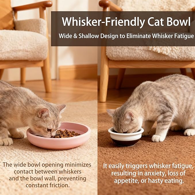 2 Pcs Silicone Cat Bowls Non-Slip Cat Dish for Dry & Wet Food Shallow Relief Whisker Fatigue Pet Bowl Set for Cats Small Dogs, Pink