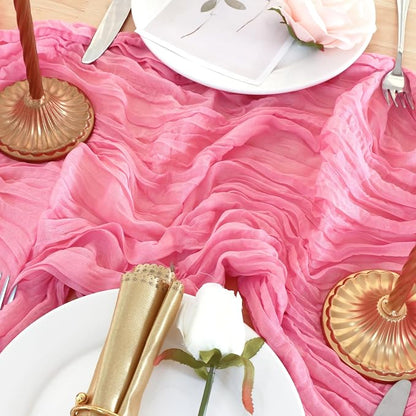 8 Pack Rose Pink Cheesecloth Table Runner 120 Inch Boho Wedding Decor | - Image 6