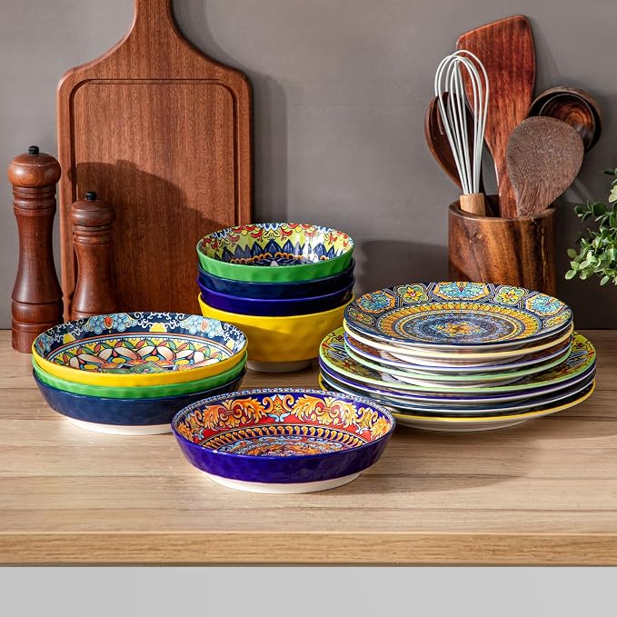 vancasso 16 Pieces Plates and Bowls Set, Bohemian Style Dinnerware Sets Service - Image 8
