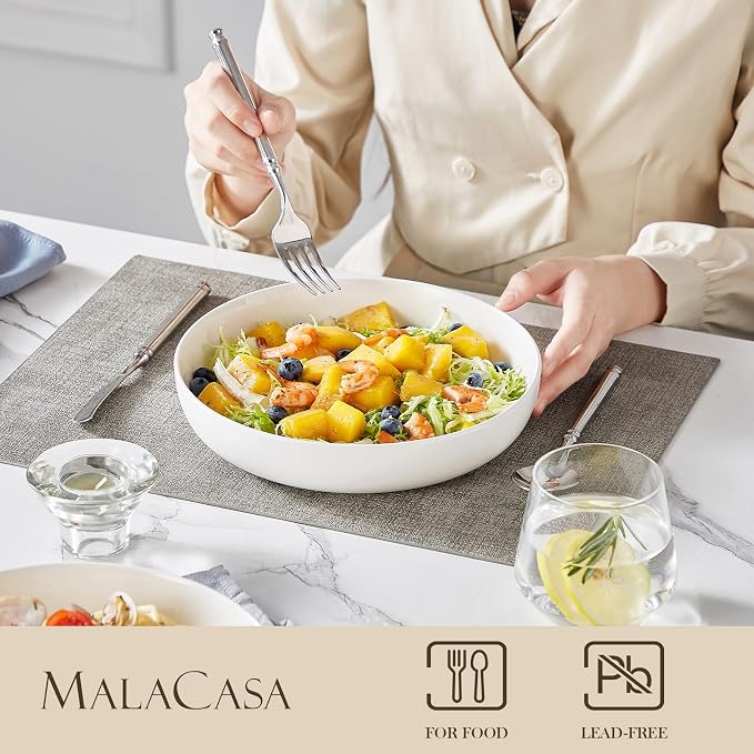 MALACASA 48 Oz Pasta Bowls Set of 4, Ceramic Salad Bowls, and Dishwasher Safe - Image 3