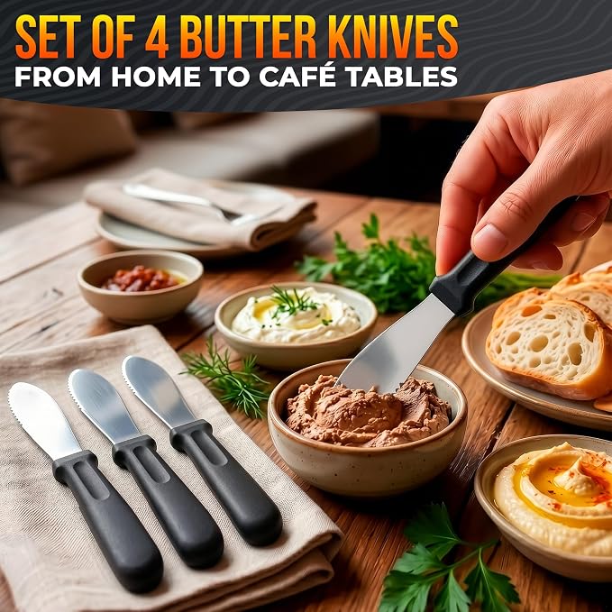 4 Pcs Butter Knives, 4 Inch Stainless Steel Blade | Butter Spreader Knives - Image 7