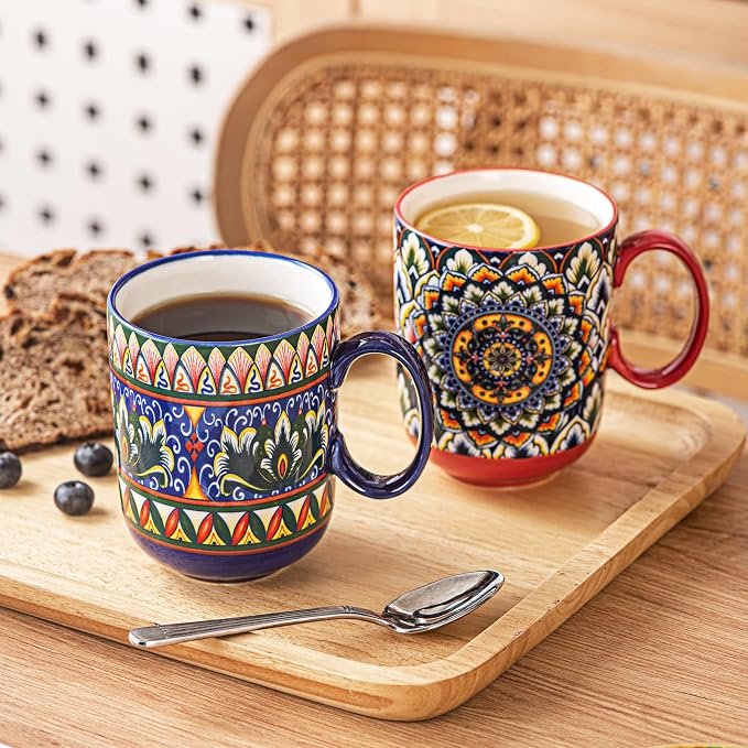 Henten Home Ceamic Coffee Mug Set of 6, 14 oz Colorful Latte Cup - Image 7