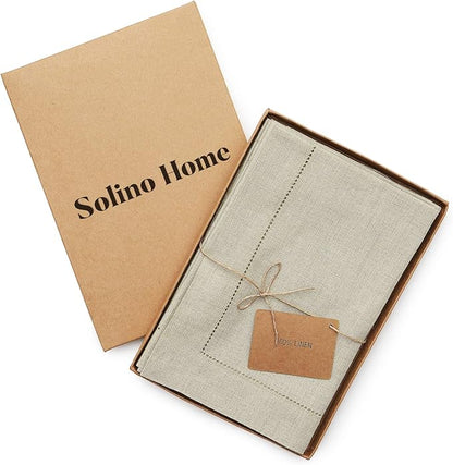 Solino Home Natural Linen Napkins Set of 4-100% Pure Linen Hemstitch Dinner Napkins 20 x 20 Inch for Spring, Easter - Classic Hemstitch
