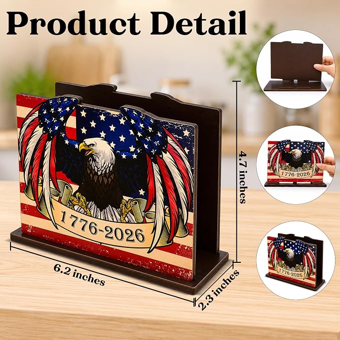 Eagle Independence Day Decor Wood Napkin Holder - Image 2