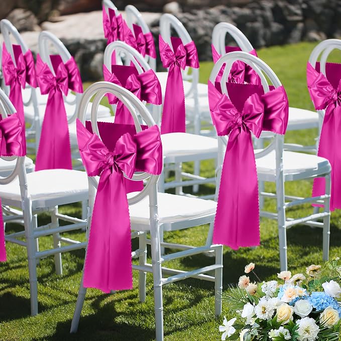 VACVELT Hot Pink Satin Table Runners, 12x72 Inch, 12 Pack, Scalloped Edge | - Image 9