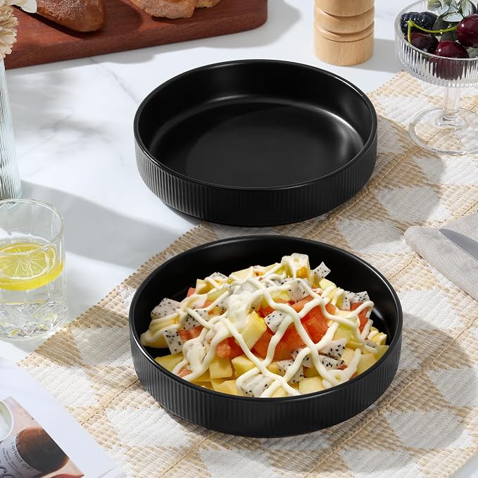 E-far Pasta Bowls Set of 4, 35oz Large Salad Bowl Plate - Image 9