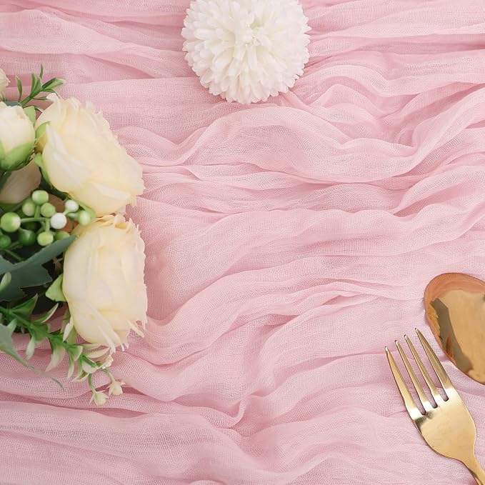 6 Pack Pink Cheesecloth Table Runner 35 x 120 Inch | Boho Gauze Fabric - Image 2