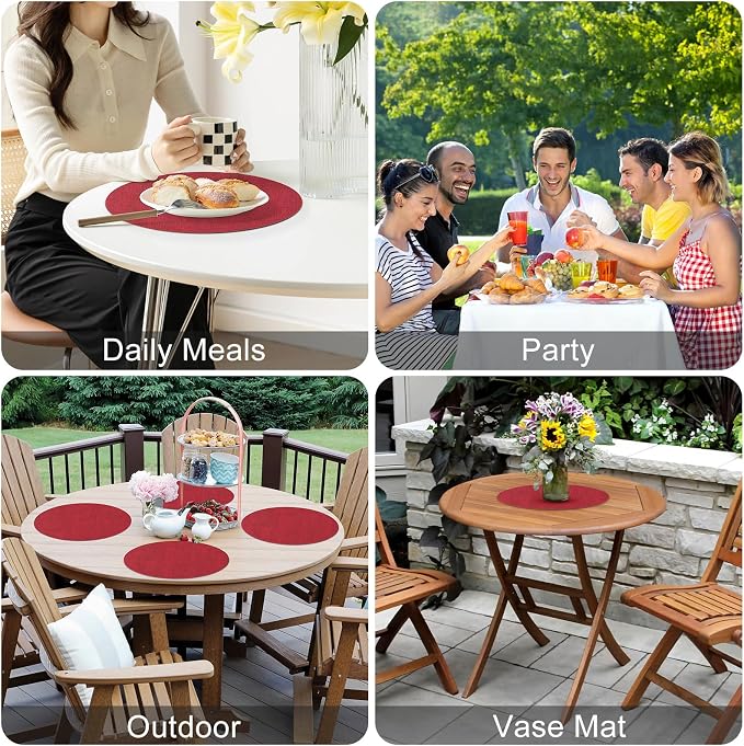 Homaxy Round Faux Leather Placemats and Coasters, Wipeable Place Mats, - Image 5