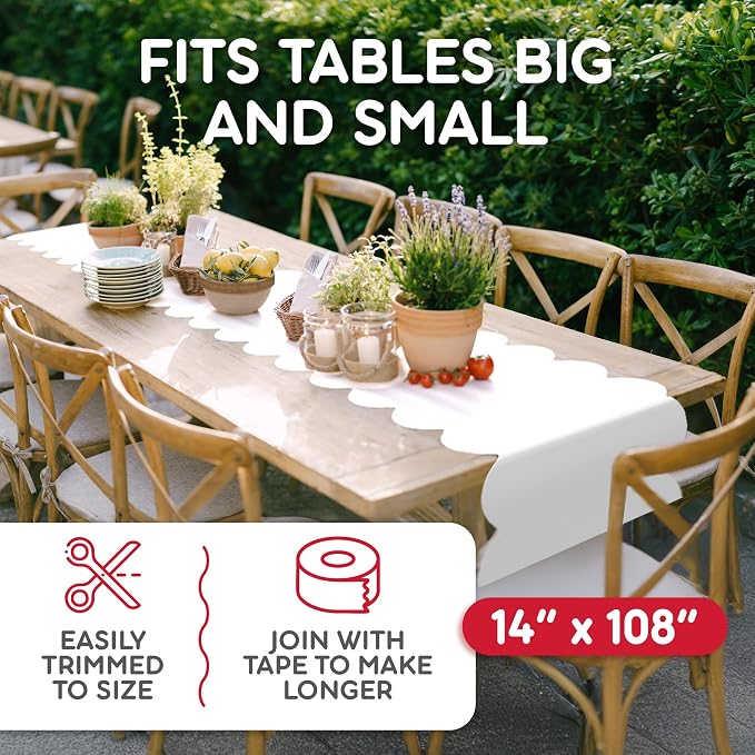 White Scallop Table Runner, Disposable Plastic, 5 Pack - Image 4