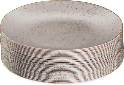 PLASTICPRO 30 Pack Disposable Plastic Plates Heavyweight Granite Look Elegant 10 inch Dinner Plates Grey with Gold Rim