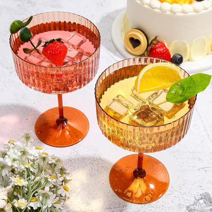 Jingmore 12 Pcs Ribbed Martini Glasses 10 oz Disposable Plastic Vintage Ribbed - Image 5