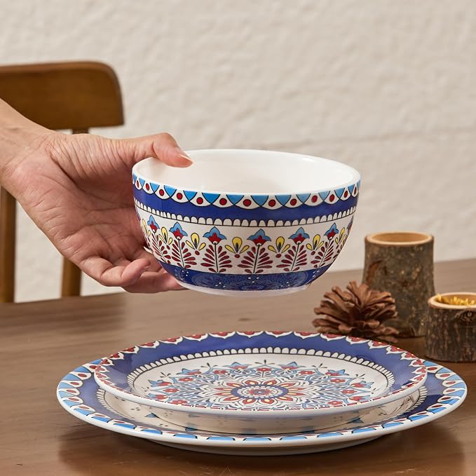 Bico Boho Totem Cereal Bowls Set of 4, 26 oz Deep Ceramic Soup Bowls - Image 3