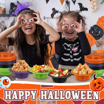 Layhit 100 Pcs Halloween Christmas Disposable Plastic Bowls 12 oz Soup Dessert Salad Bowl Candy Snack Plate Serving Supplies for Holiday Thanksgiving Fall Wedding Party Picnic