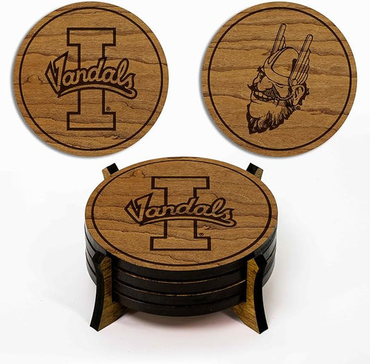 LazerEdge Idaho Vandals Wooden Coaster Set - Cherry Wood - Officially Licensed Product - 4-Pack