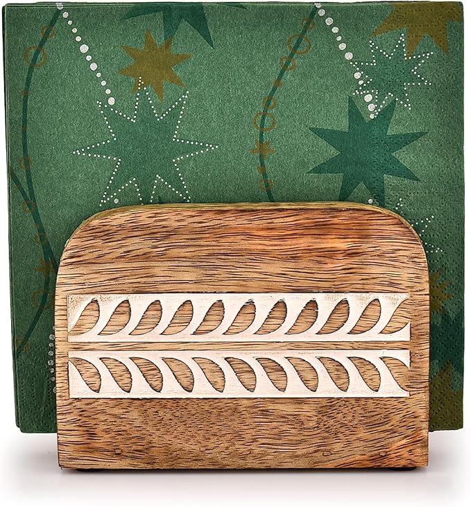Napkin Holder Mango Wood Upright Paper Napkin Storage Rustic Farmhouse Wood - Image 3