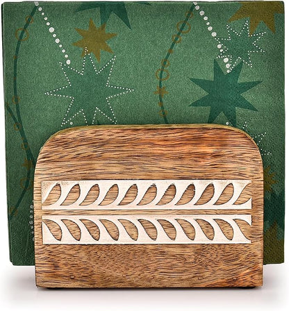 Napkin Holder Mango Wood Upright Paper Napkin Storage Rustic Farmhouse Wood - Image 3