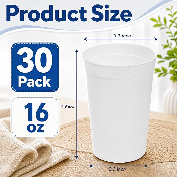 Fasmov 30 Pack 16 oz. Plastic Cups Plastic Tumblers Blank Reusable Drink - Image 2