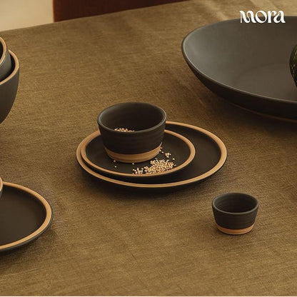 MORA Small Plates Set of 4, 6.5 inch Ceramic Pottery Dessert Plates - Microwave, Oven and Dishwasher Safe - Liquorice