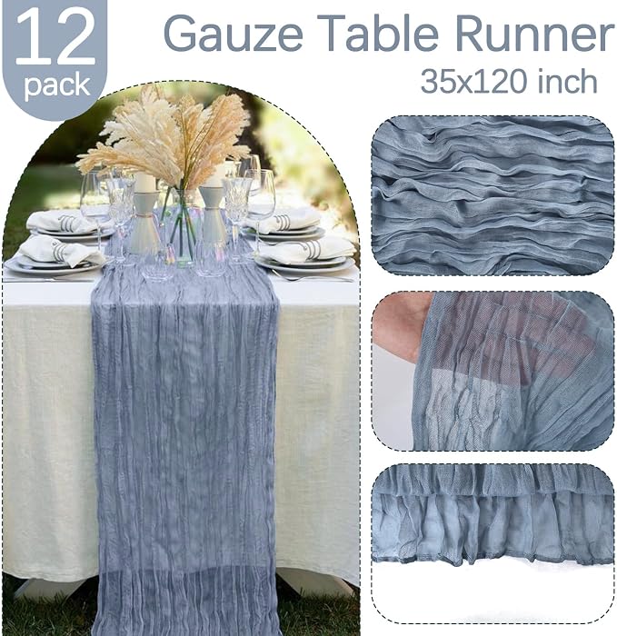 12 Pack Dusty Blue Cheesecloth Table Runner 35 x 120 Inch | Boho Gauze Fabric - Image 3