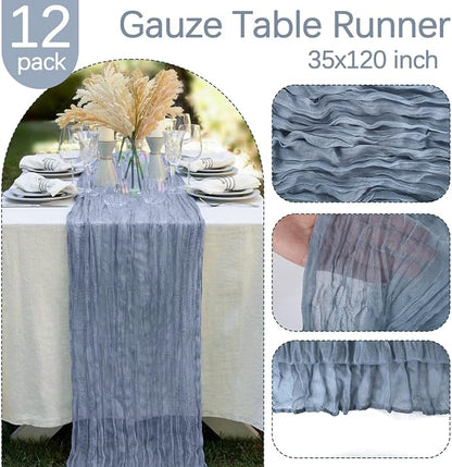 12 Pack Dusty Blue Cheesecloth Table Runner 35 x 120 Inch | Boho Gauze Fabric - Image 3