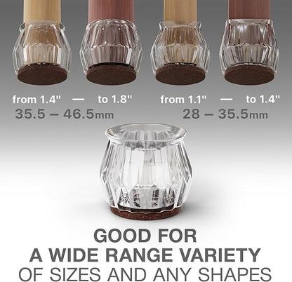 16 PCS Chair Leg Floor Protectors with Felt Pads X-Protector - 1.4" - 1.8" - Furniture Pads for Hardwood Floors - Clear Chair Pads - Floor Protectors for Chairs - Brown Chair Leg Covers!
