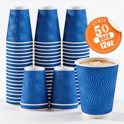 MOUMOULIFE 12 oz Disposable Paper Coffee Cups, 50 Pack, Leak-Proof Insulated - Image 2