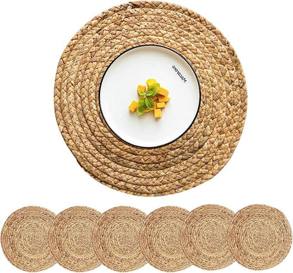 Woven Placemats Round Placemats Set of 6, 13.5 Inch Wicker Placemat Circle by CYSISTERS