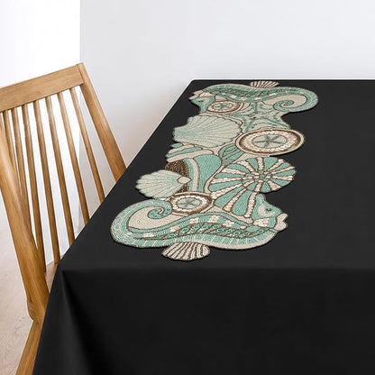 Beaded Table Runner 13x36 Coastal Sea Shell Premium Glass Beads & Polyester - Image 8