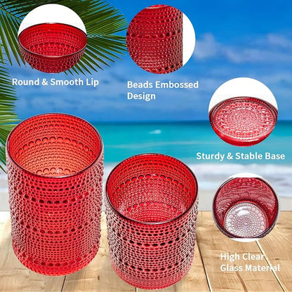 XKXKKE Red Hobnail Beaded Drinking Glasses Set of 12, 12 oz & 15oz Vintage - Image 2