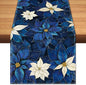Winter Navy Blue Poinsettia Table Runner Christmas Floral Burlap Table Runners by BEAUTYROMANCEFORYOURLIFE