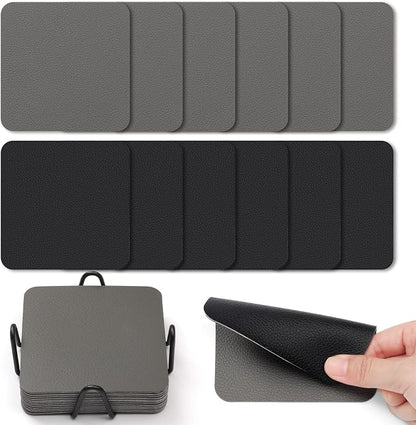 Myir JUN Coasters Glass Coasters Set of 12 4 inch Double Sided Faux Leather by MyirJUN
