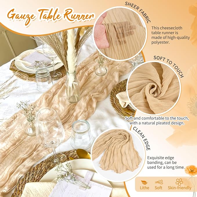 Showgeous 18 Pack Nude Cheesecloth Table Runner, 17 x 108 Inches | Boho - Image 3