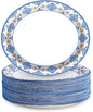 50Pcs Blue Floral Oval Plates 10"x 12", Large Disposable Paper Plates, Heavy Duty Flower Plate Tableware for Family Gathering, Dinner Time, Birthday, Wedding, Holiday Party Serving Supplies