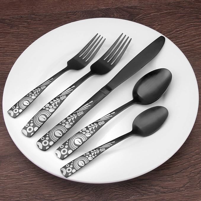 Matte Black Silverware Set, Bysta 40-Piece Stainless Steel Flatware Set - Image 6