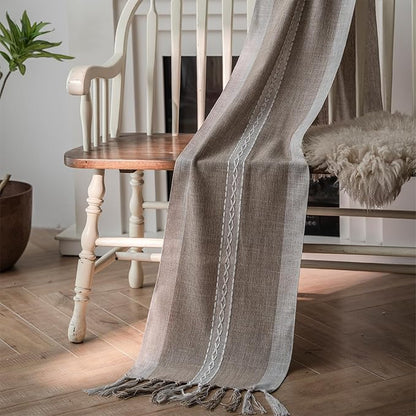 Farmhouse Table Runner, Embroidered Striped Braided Coffee Boho Table Runner - Image 3