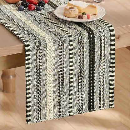 Artoid Mode Black Farmhouse Stripe Braided Table Runner 12x60 Inch | Holiday by ArtoidMode