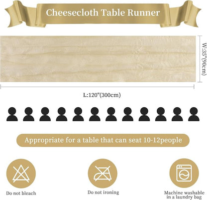 AGIRL Beige Cheesecloth Table Runner 10FT Fall Boho Gauze Home Decor | Rustic - Image 3