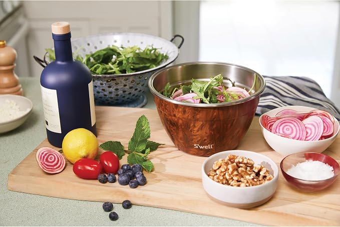 S’well Stainless Steel Salad Bowl Kit, Teakwood Finish, Includes 2oz Condiment - Image 4