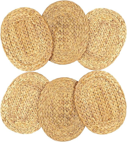 Oval Woven Placemats Set of 6, Natural Water Hyacinth Charger Plates Non-Slip Weave Placemats Farmhouse Straw Braided Rattan Tablemats, Oval Wicker Place Mats for Dining Table