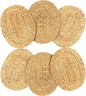 Oval Woven Placemats Set of 6, Natural Water Hyacinth Charger Plates Non-Slip Weave Placemats Farmhouse Straw Braided Rattan Tablemats, Oval Wicker Place Mats for Dining Table