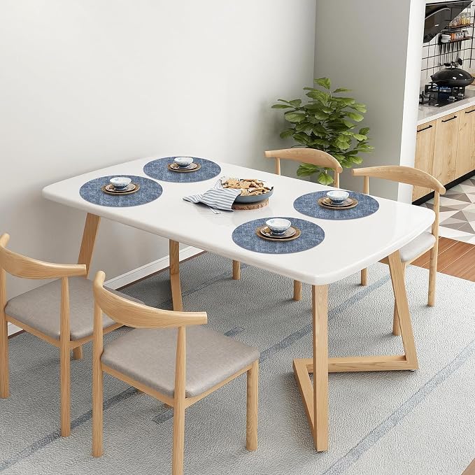 Homaxy Round Faux Leather Placemats and Coasters, Wipeable Place Mats, - Image 8