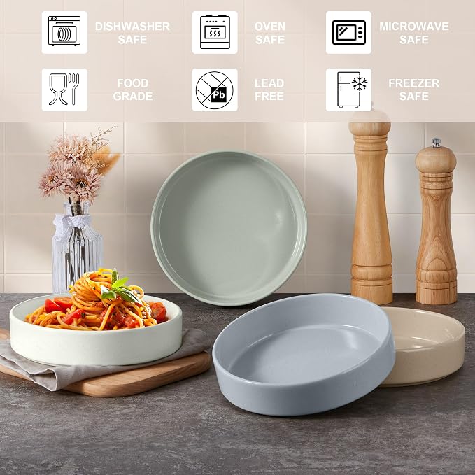 E-far Pasta Bowls Set of 4, 35oz Ceramic Large Salad Bowl Plates - Image 7