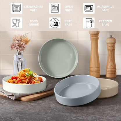 E-far Pasta Bowls Set of 4, 35oz Ceramic Large Salad Bowl Plates - Image 7