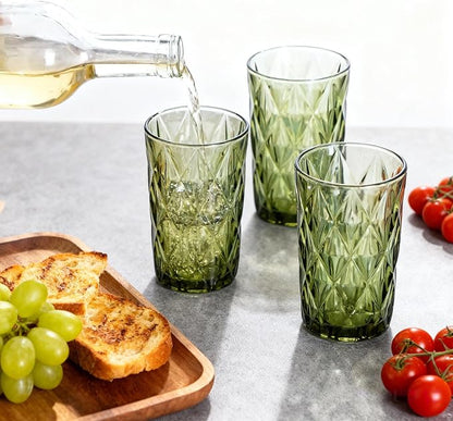 Bandesun Thick Glassware Drinking Glass set of 6 Diamond Kitchen Glasses - Image 6