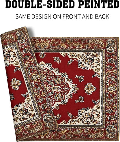 Giwawa 12"x18" Ethnic Boho Placemats Set of 4 Antique Tribal Rustic Red Floral Table Mats Farmhouse Carpet Stain Resistant Washable Linen Place Mat for Kitchen Dining Picnic Party Decor
