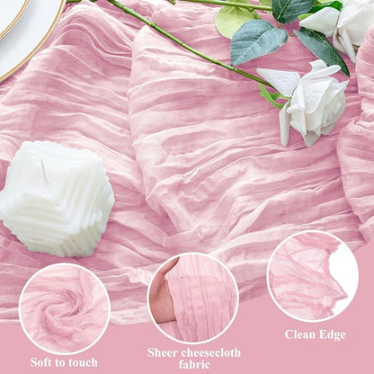 Cheesecloth Table Runner 10FT 12Pcs Blushing Pink Boho Gauze Runners | Cheese - Image 3