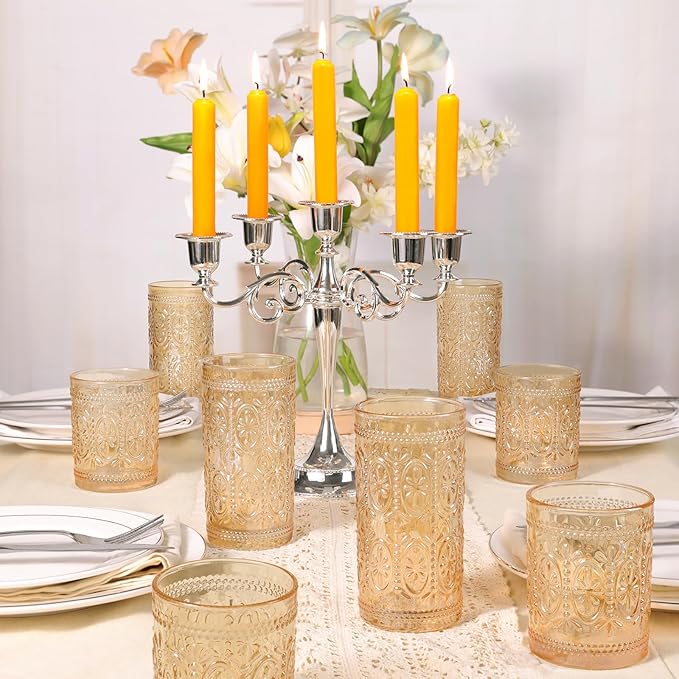 abrwyy Amber Drinking Glasses, Vintage Glassware, 12oz Highball Glasses | - Image 6