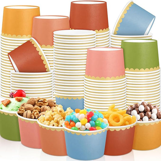Zopeal 96 Pcs Fall Wildflower Disposable Ice Cream Bowls 9oz Colorful Gradient Color Paper Snack Cups with Gold Scallop for Parties, Weddings, Baby Showers, Desserts, Yogurt, and Salads
